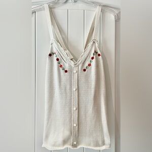LC Lauren Conrad Cream Knit Button-Front Sweater Camisole with Floral Embroidery